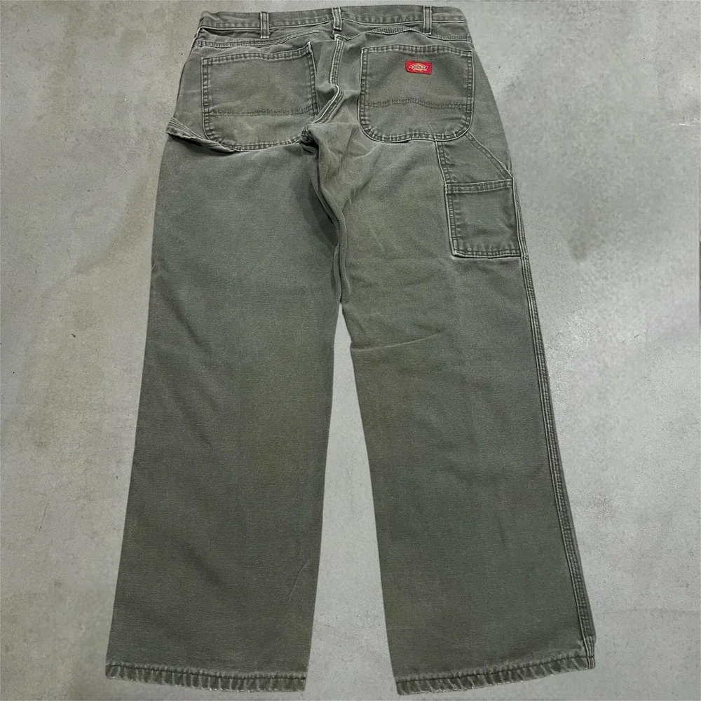 Y2K Distressed Dickies Carpenter Pants Olive Size 34x30 Workwear Grunge Skater